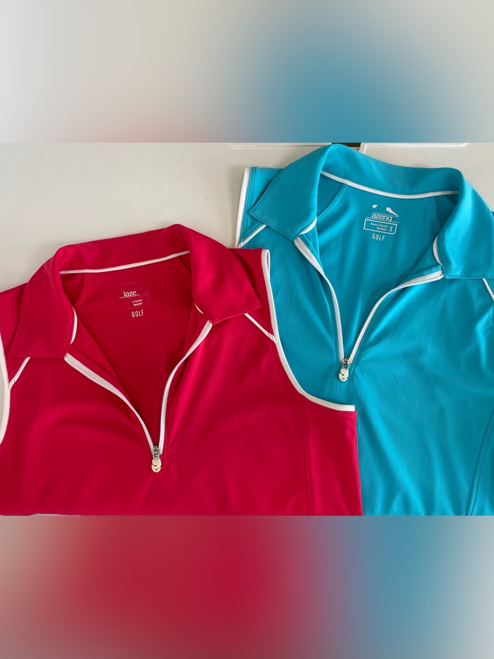 Bundle of (2) Slazenger Golf Polo XS Pink Blue Sleeveless Zip Tennis Pickleball